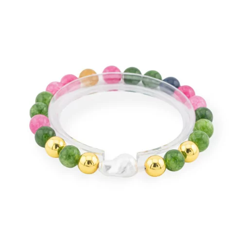 Bracelet Élastique de Pierres Semi-précieuses de 8mm avec Hématite et Jade Floral Diamant Cendral