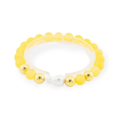 Bracelet Élastique de Pierres Semi-précieuses de 8mm avec Hématite et Diamant Jade Jaune Cendral