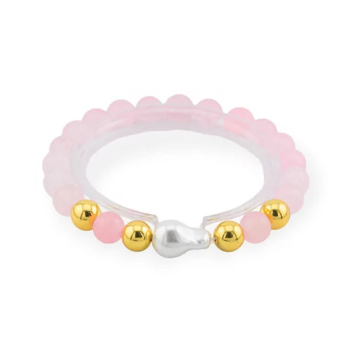 Bracelet Élastique de Pierres Semi-précieuses de 8mm avec Hématite et Jade Rose Diamant Cendral