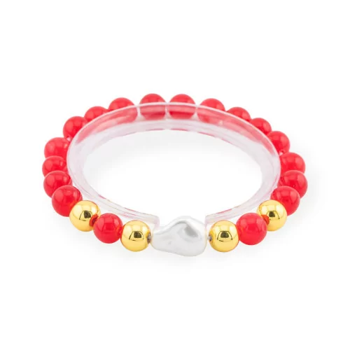 Bracelet Élastique de Pierres Semi-précieuses de 8mm avec Hématite et Jade Rouge Diamant Cendral