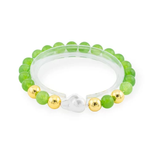 Bracelet Élastique de Pierres Semi-précieuses de 8mm avec Hématite et Jade Vert Diamant Cendral