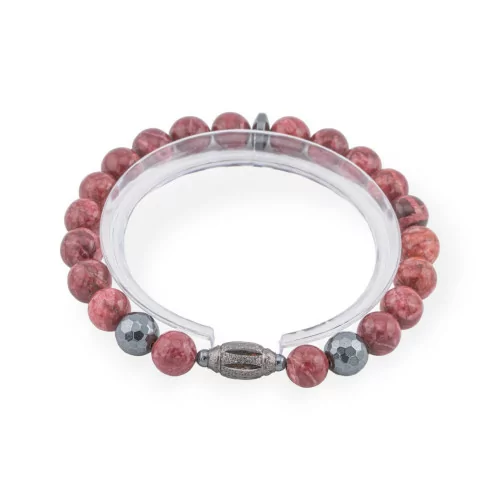 Bracelet Élastique De Pierres Semi-précieuses De 8mm Avec Hématite Et Diamant Jaspe Rouge Cendral Ligne Homme