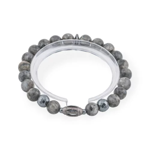 Elastic Bracelet Of Hard Stones 8mm With Hematite And Diamond Cendrale Men's Line Labradorite