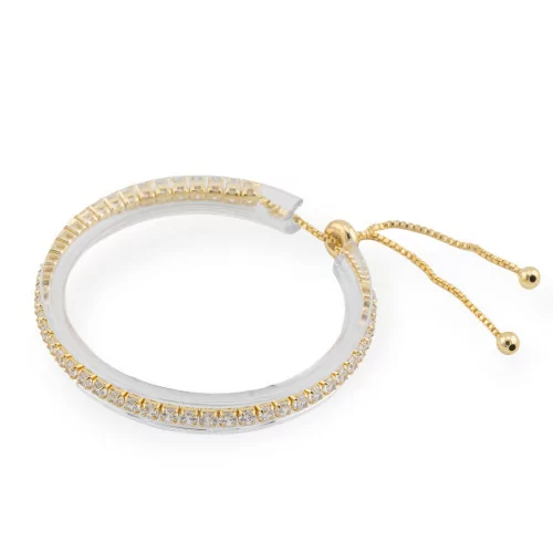 Pulsera Tennis De Latón Con Circonitas Cuadradas De 3mm Blanco Dorado