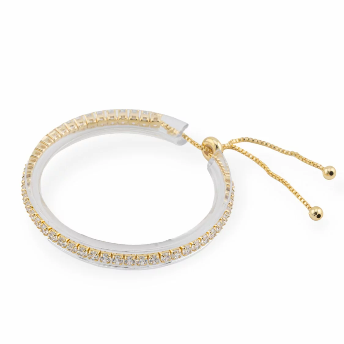 Bracciale Tennis Di Ottone Con Zirconi Quadrato 3mm Dorato Bianco-BRACCIALI BRONZO E OCCHIO DI GATTO | Worldofjewel.com