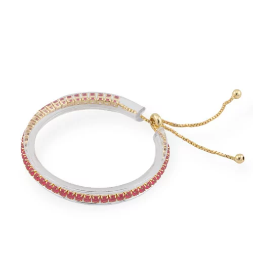 Bracelet tennis en laiton avec zircons carrés de 3 mm, or rubis