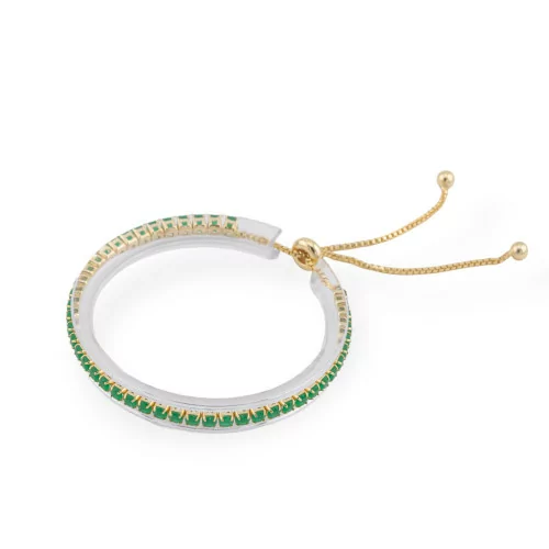 Brass Tennis Bracelet With Zircons Square 3mm Gold Green