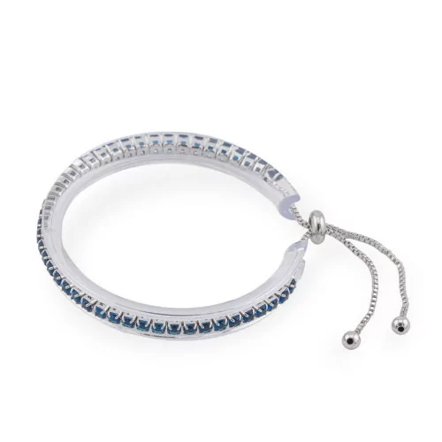 3mm Rhodium Plated Blue Zirconia Square Brass Tennis Bracelet