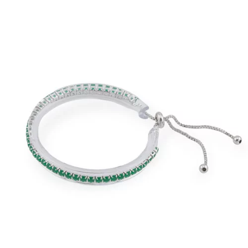 Pulsera Tennis De Latón Con Circonitas Cuadradas Verdes Rodiadas De 3 Mm