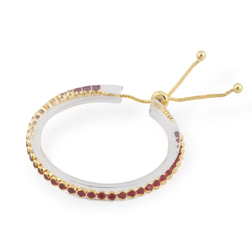 Brass Tennis Bracelet With Round Zirconia 3.5mm Gold Ruby