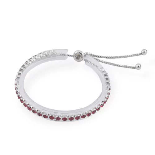 Bracelet tennis en laiton avec zircons ronds rubis rhodiés de 3,5 mm