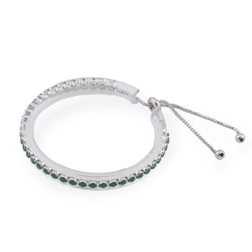 Brass Tennis Bracelet With Zircons Round 3.5mm Rhodium Green