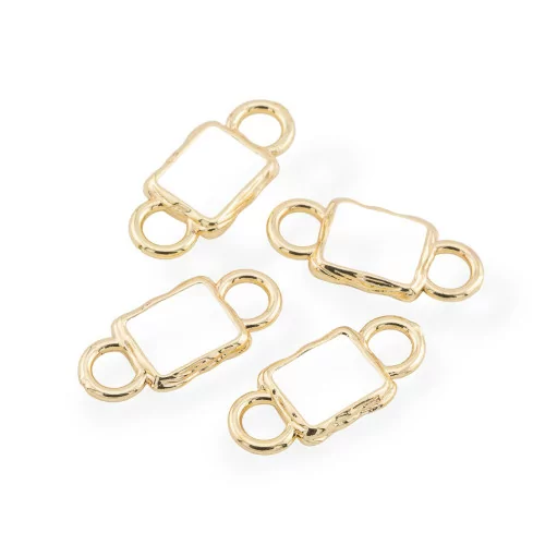 Enamelled Bronze Connector Component Rectangle With 2 Jump Rings 11x26mm 14pcs White Gold