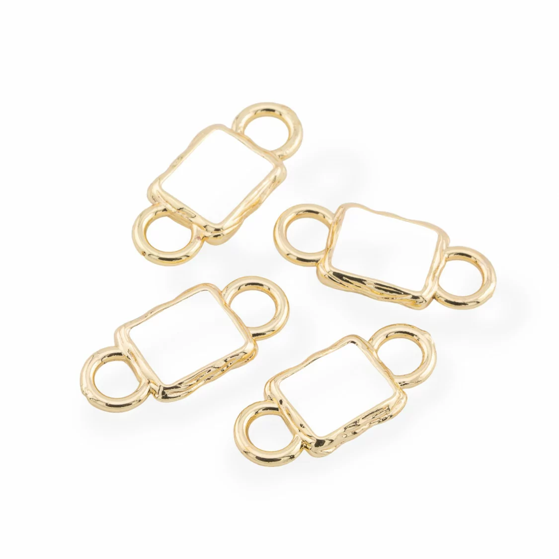 Componente Connettore Di Bronzo Smaltato Rettangolo Con 2 Anellini 11x26mm 14pz Dorato Bianco-CONNETTORI DI BRONZO | Worldofjewel.com