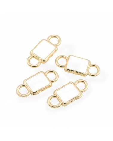 Componente Connettore Di Bronzo Smaltato Rettangolo Con 2 Anellini 11x26mm 14pz Dorato Bianco-CONNETTORI DI BRONZO | Worldofjewel.com