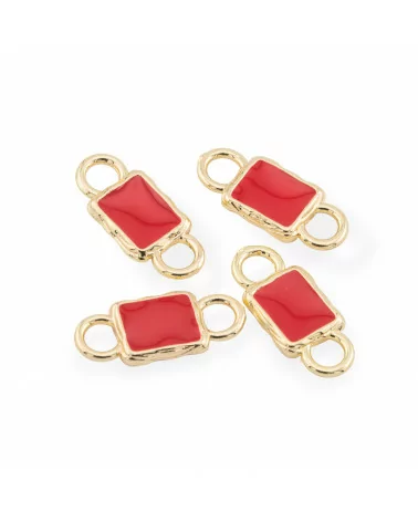 Componente Connettore Di Bronzo Smaltato Rettangolo Con 2 Anellini 11x26mm 14pz Dorato Rosso-CONNETTORI DI BRONZO | Worldofjewel.com