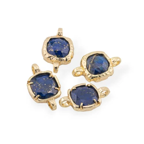 Connector Component Brass With Natural Stones With 2 Jump Rings Square 13mm 8pcs Golden Lapis Lazuli