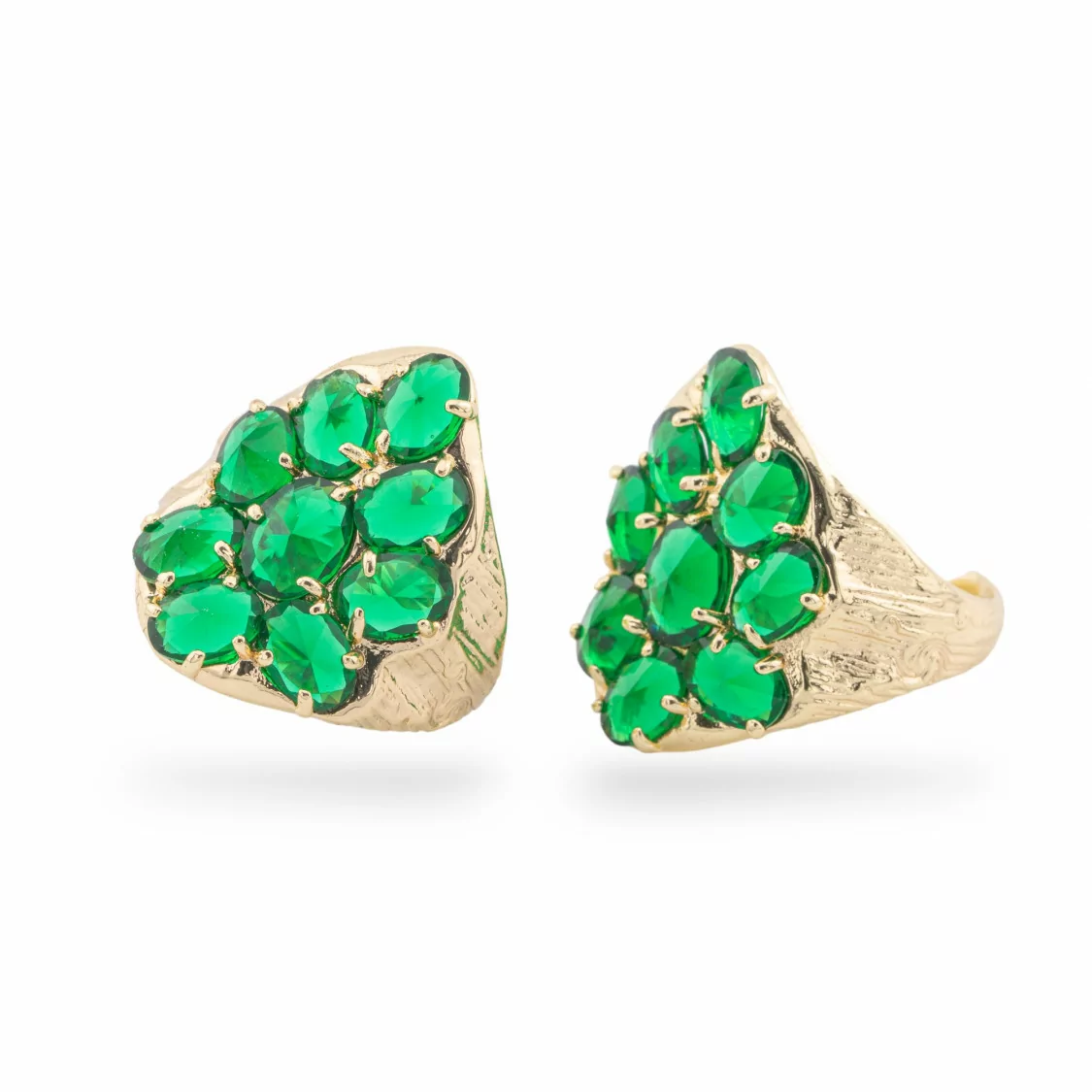 Anello Di Bronzo Collezione AURORA Con 4 Cristalli CZ 23x25mm Misura Regolabile Dorato Verde-ANELLI BRONZO E OCCHIO DI GATTO | Worldofjewel.com