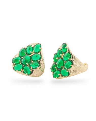 Anello Di Bronzo Collezione AURORA Con 4 Cristalli CZ 23x25mm Misura Regolabile Dorato Verde-ANELLI BRONZO E OCCHIO DI GATTO | Worldofjewel.com