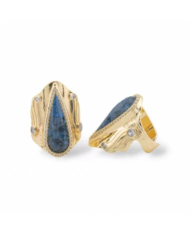 Anello Di Bronzo Con Pietre Naturali E Zirconi 23x36mm Misura Regolabile Dorato Sodalite-ANELLI BRONZO E OCCHIO DI GATTO | Worldofjewel.com