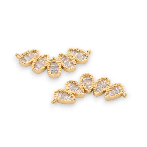 Bronze Charms Εξάρτημα Connector With CZ Crystals 29x14mm 4τμχ