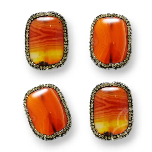 Perles de Strass Marcassite Strass Agate Orange Rayé Rectangle Plat 22x30mm 6pcs