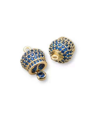 Componente Pendente Di Bronzo Campanelle Chiama Angeli Con Zirconi Multicolor Pavè 8mm 6pz Dorato Blu Zaffiro-CIONDOLI DI OTTONE | Worldofjewel.com