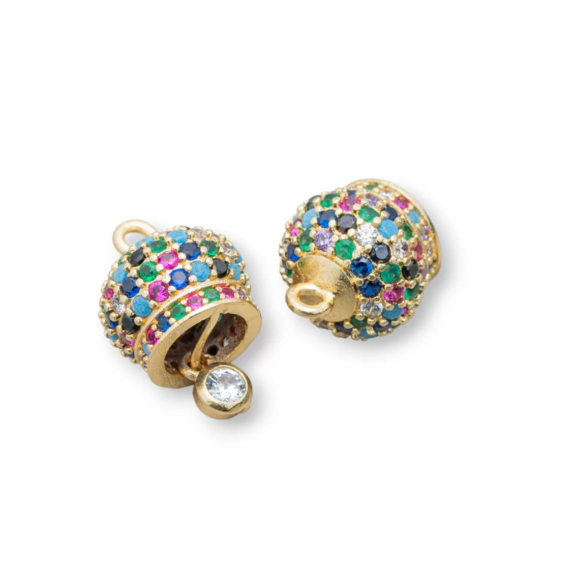 Componente Pendente Di Bronzo Campanelle Chiama Angeli Con Zirconi Multicolor Pavè 8mm 6pz Dorato Misto-CIONDOLI DI OTTONE | Worldofjewel.com