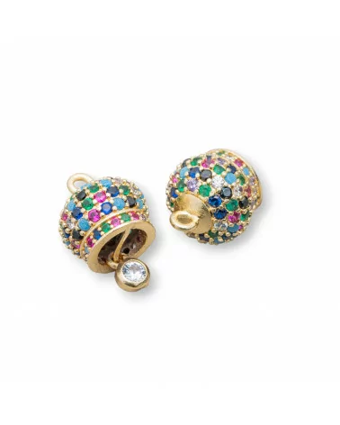 Componente Pendente Di Bronzo Campanelle Chiama Angeli Con Zirconi Multicolor Pavè 8mm 6pz Dorato Misto-CIONDOLI DI OTTONE | Worldofjewel.com