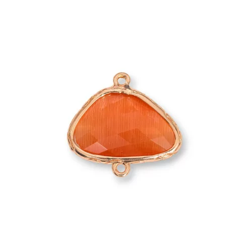 Triangle Brass Component Connector with Cat's Eye Set 21x14mm 12τμχ Rose Gold Orange