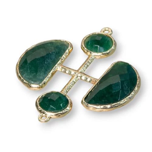 Conector de componente de latón con ojo de gato incrustado en cruz con 2 anillos 36x43 mm 4 piezas Verde jade