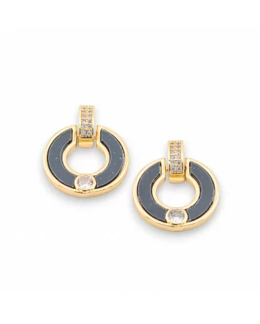 Componente Pendente Charms Di Bronzo Con Madreperla E Zirconi 18x22mm 6pz Dorato Nero-CIONDOLI DI OTTONE | Worldofjewel.com