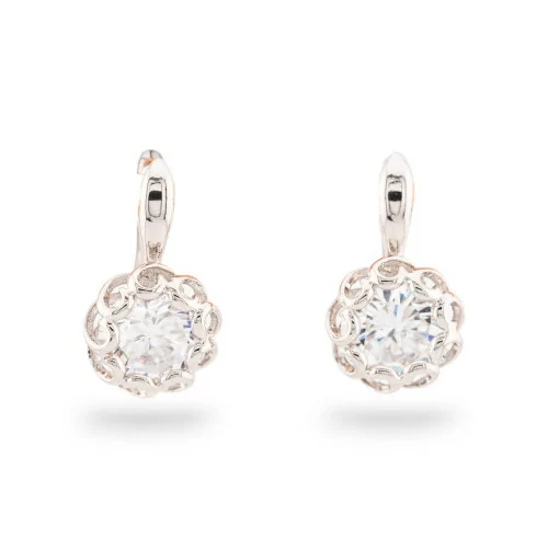 Boucles d'oreilles clous en bronze avec cabochon en cristal CZ 12x19mm plaqué rhodium blanc