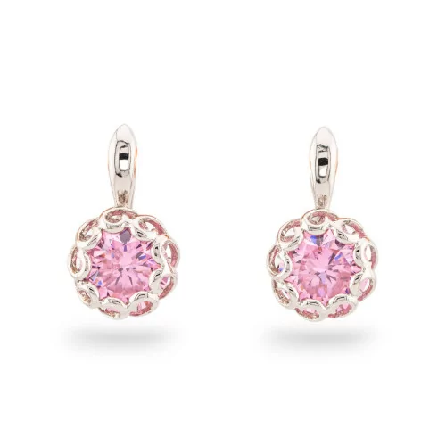 Boucles d'oreilles clous en bronze avec cabochon en cristal CZ 12x19mm rhodié rose