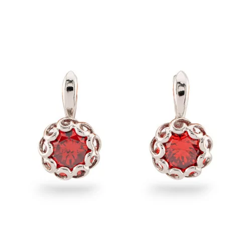 Boucles d'oreilles clous en bronze avec cabochon en cristal CZ 12x19mm plaqué rhodium rouge