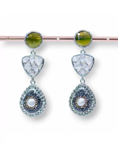 Orecchini A Perno Di Bronzo E Occhio Di Gatto Incastonato Plettro Con Componente Di Marcasite Verde Grigio-BRONZO CRYSTAL | Worldofjewel.com