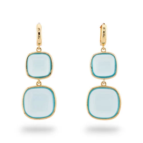 Boucles d'oreilles clous en bronze avec œil de chat double carré 22x60mm Aqua