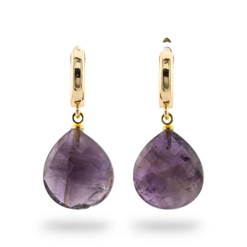 Bronze Monachella Earrings With Faceted Amethyst Briolette Drops