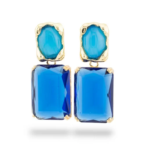 Boucles d'oreilles à tige en bronze avec œil de chat et cristaux CZ sertis dorés 18x40 mm Bleu ALYSSA