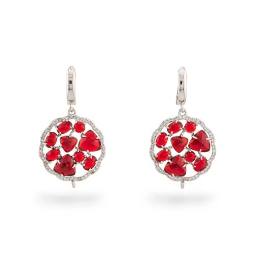 Parure de boucles d'oreilles clous en bronze avec pendentif oeil de chat 24x40mm plaqué rhodium rouge