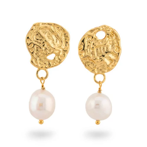 Luna Collection Bronze Earrings Gold Plated With Mallorca Pearls MOD3