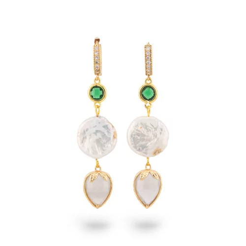 Pendientes De Bronce Con Perlas Y Colgantes De Ojo De Gato Verde Dorado