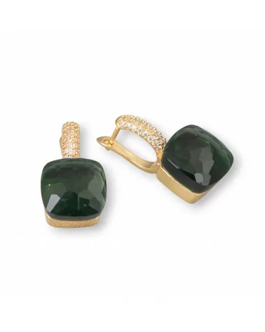 Orecchini A Monachella Chiusa Di Bronzo Con Occhio Di Gatto Taglio Cuscino Con Zirconi 13x26mm Dorato Verde Notte-ORECCHINI HOT PICKS | Worldofjewel.com