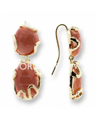 Orecchini A Monachella Di Bronzo Con Occhio Di Gatto 16x44mm 1 Paio Dorato Arancio-BRONZO CRYSTAL | Worldofjewel.com