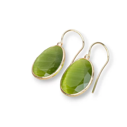 Orecchini A Monachella Di Bronzo Con Occhio Di Gatto Mango Bordato 14x30mm Dorato 1 Paio Verde Acido-ORECCHINI HOT PICKS | Worldofjewel.com