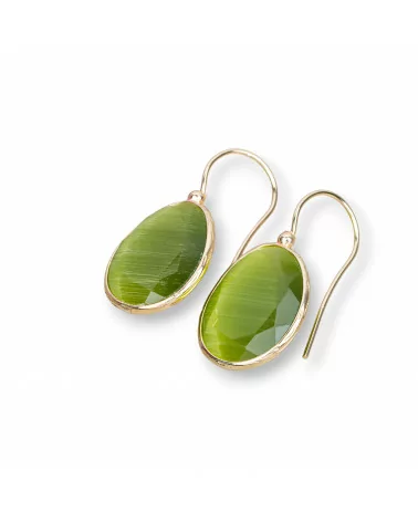 Orecchini A Monachella Di Bronzo Con Occhio Di Gatto Mango Bordato 14x30mm Dorato 1 Paio Verde Acido-ORECCHINI HOT PICKS | Worldofjewel.com