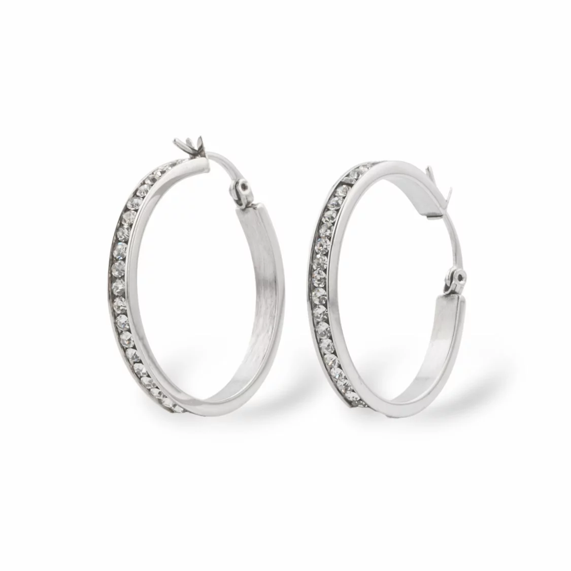 Orecchini Di Acciaio Cerchietto Con Strass 30mm 1 Paio-ORECCHINI DI ACCIAIO | Worldofjewel.com