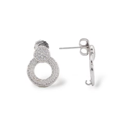 Base Pour Boucles D'Oreilles En Argent 925 Avec Zircons 12x16mm 2 Paires Plaqué Rhodium