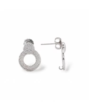 Base Per Orecchini Di Argento 925 Perno Cerchietto Con Zirconi 12x16mm 2 Paia Rodiato-BASI DI ARGENTO 925 | Worldofjewel.com