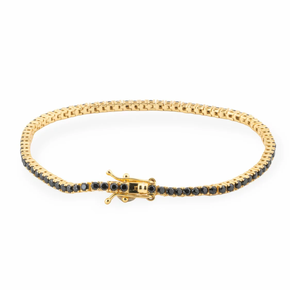 Bracciale Di Argento 925 Tennis Con Zircone Tondo da 2,0mm Lunghezza 16cm Esterno 2,4mm Nero Dorato-BRACCIALI TENNIS | Worldofjewel.com